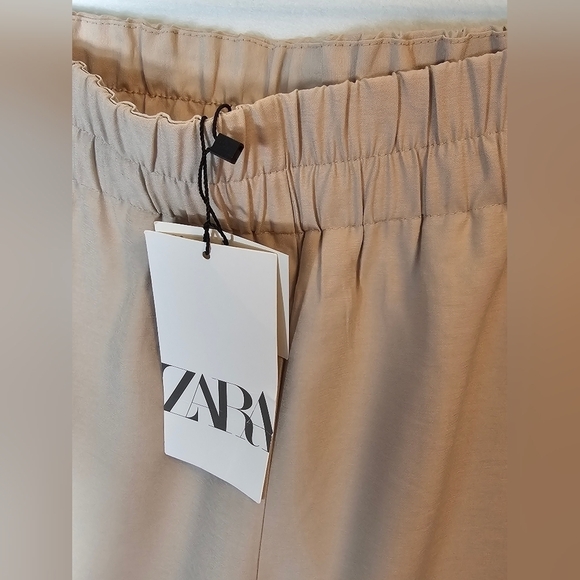 Zara Khaki Satin Cropped Trousers Women's Size Small NWT - Picture 12 of 12